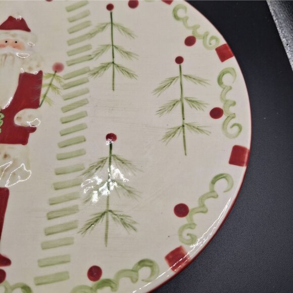 Set Of 2 Foreside Ceramic Christmas Plates Santa Pine Tree Design 8 inches - Picture 4 of 5